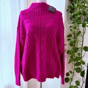 Ava & Viv Women's Cable Knit Crewneck Sweater Pink Size X